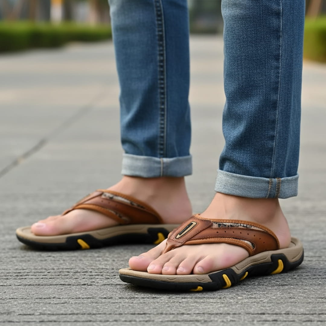 Vittorio Sandales Tongs en Cuir Ergonomiques – Semelle Confort Été Décontracté