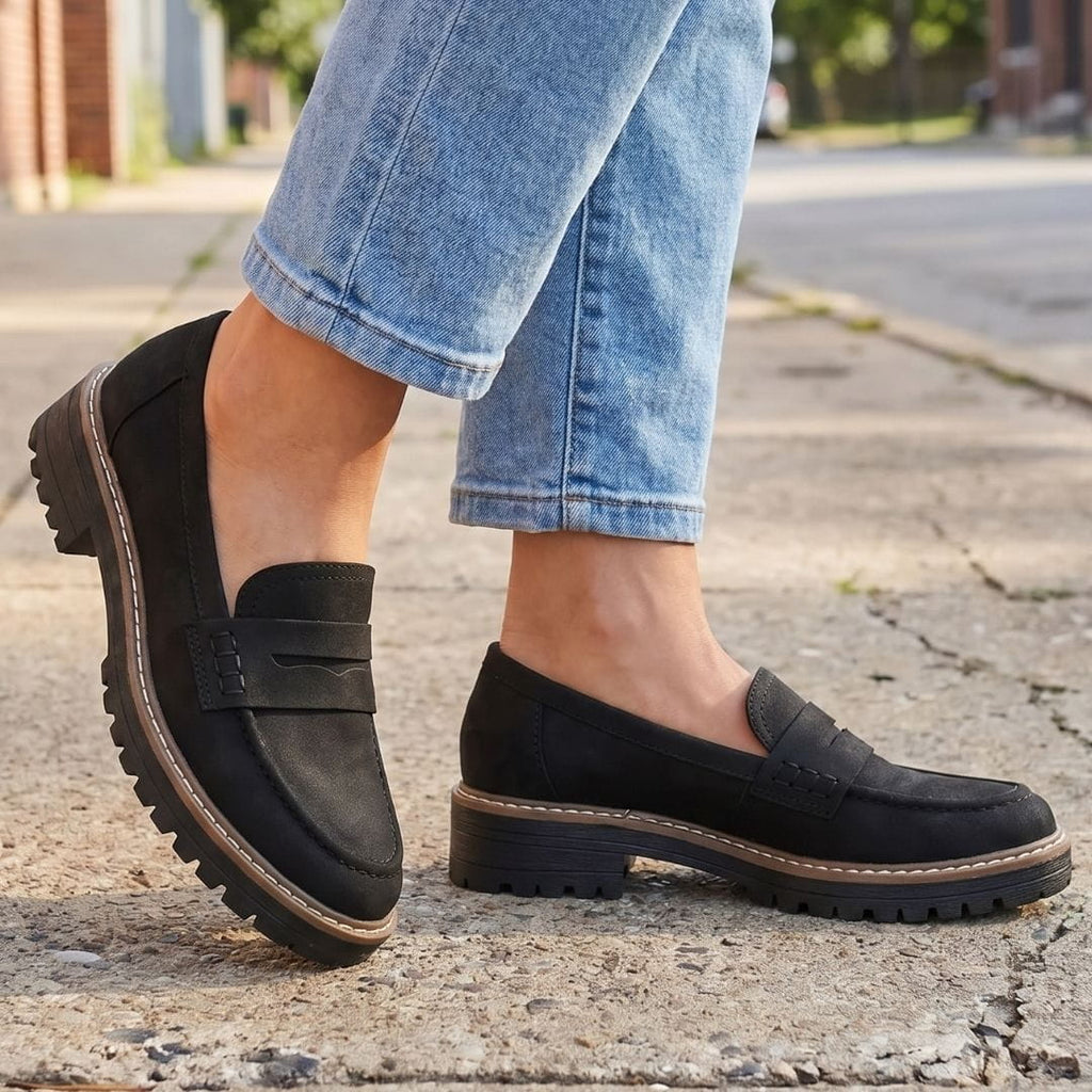 Colette Mocassins Chunky en Daim Premium – Souliers Casual Légers à Semelle Épaisse