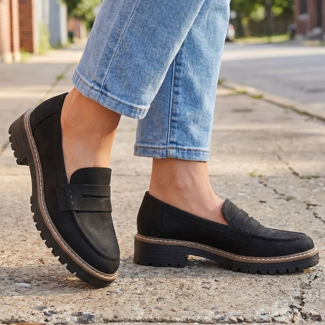 Colette Mocassins Chunky en Daim Premium – Souliers Casual Légers à Semelle Épaisse