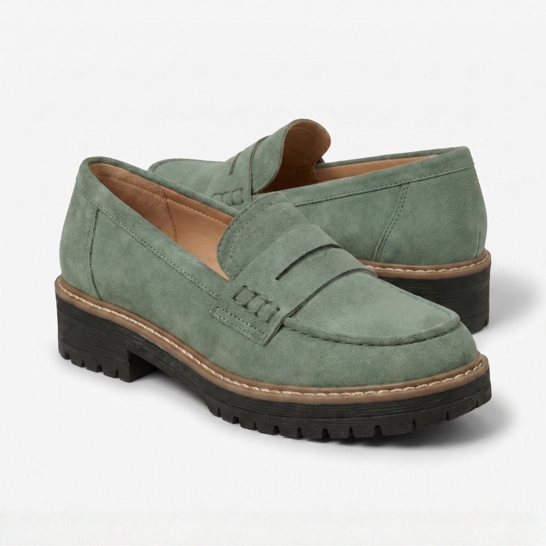 Colette Mocassins Chunky en Daim Premium – Souliers Casual Légers à Semelle Épaisse
