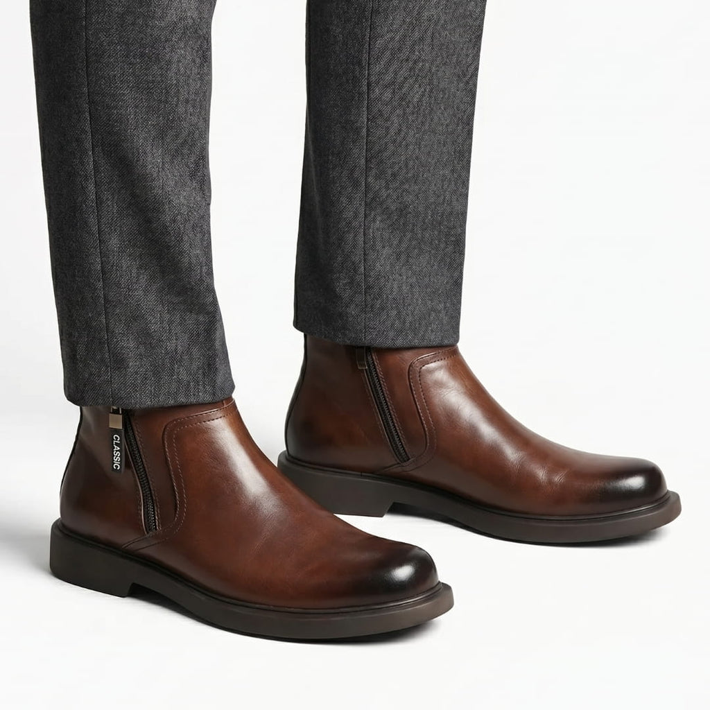 Hélias Bottes en Cuir Pleine Fleur – Bottes Robustes à Zip Latéral et Semelle Renforcée