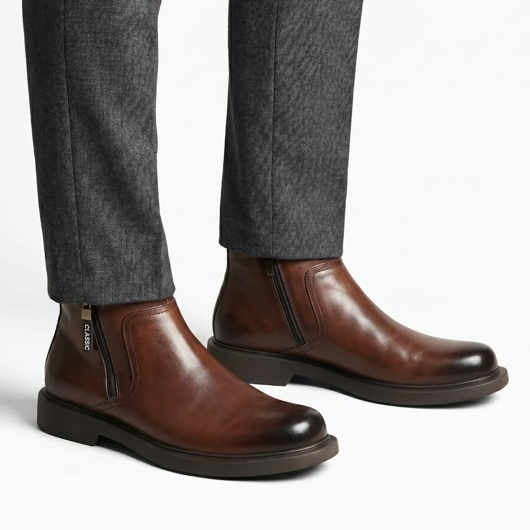 Hélias Bottes en Cuir Pleine Fleur – Bottes Robustes à Zip Latéral et Semelle Renforcée