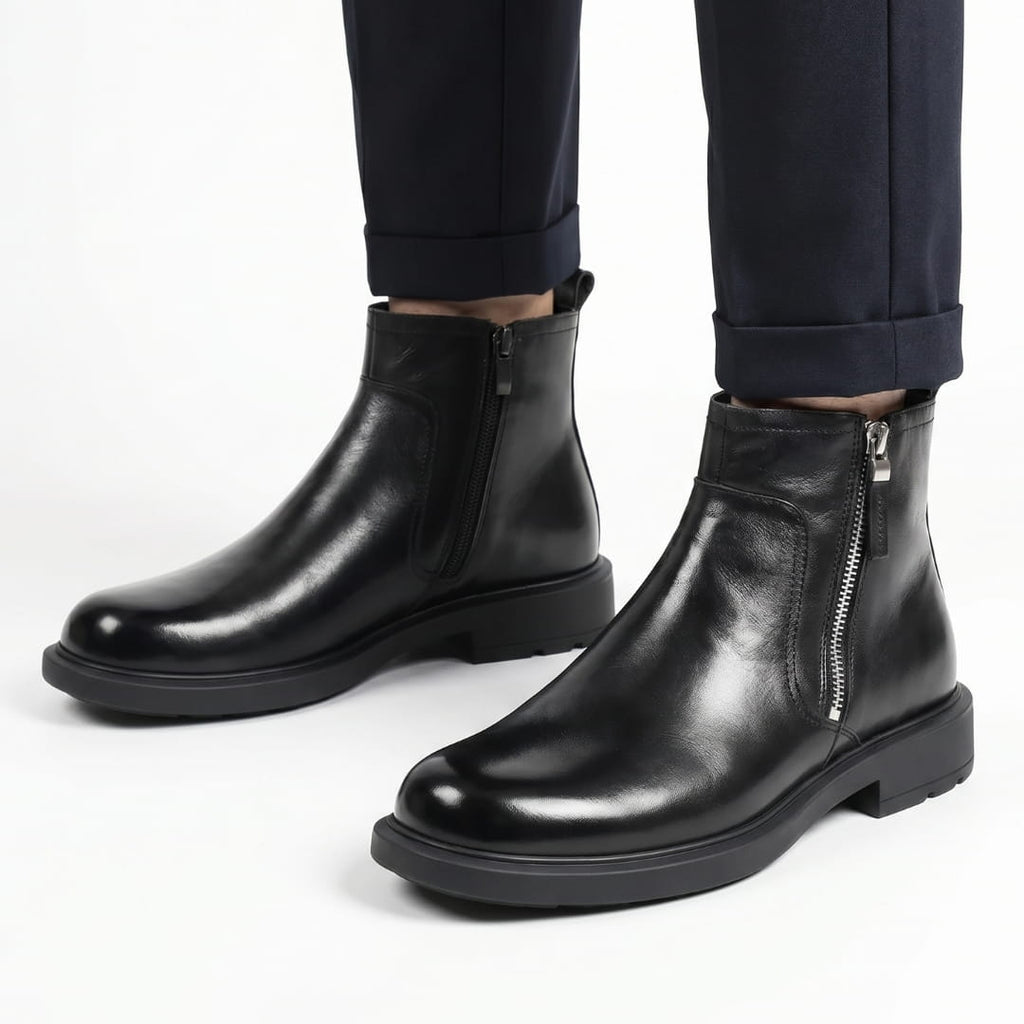 Hélias Bottes en Cuir Pleine Fleur – Bottes Robustes à Zip Latéral et Semelle Renforcée