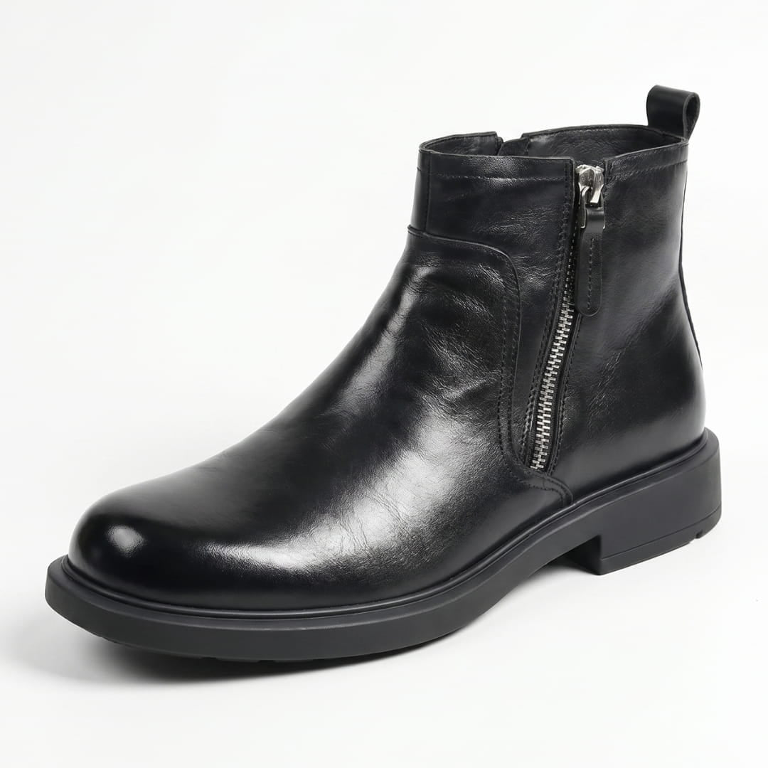 Hélias Bottes en Cuir Pleine Fleur – Bottes Robustes à Zip Latéral et Semelle Renforcée