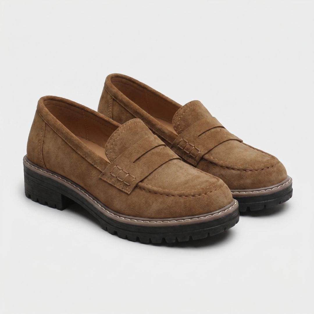 Colette Mocassins Chunky en Daim Premium – Souliers Casual Légers à Semelle Épaisse