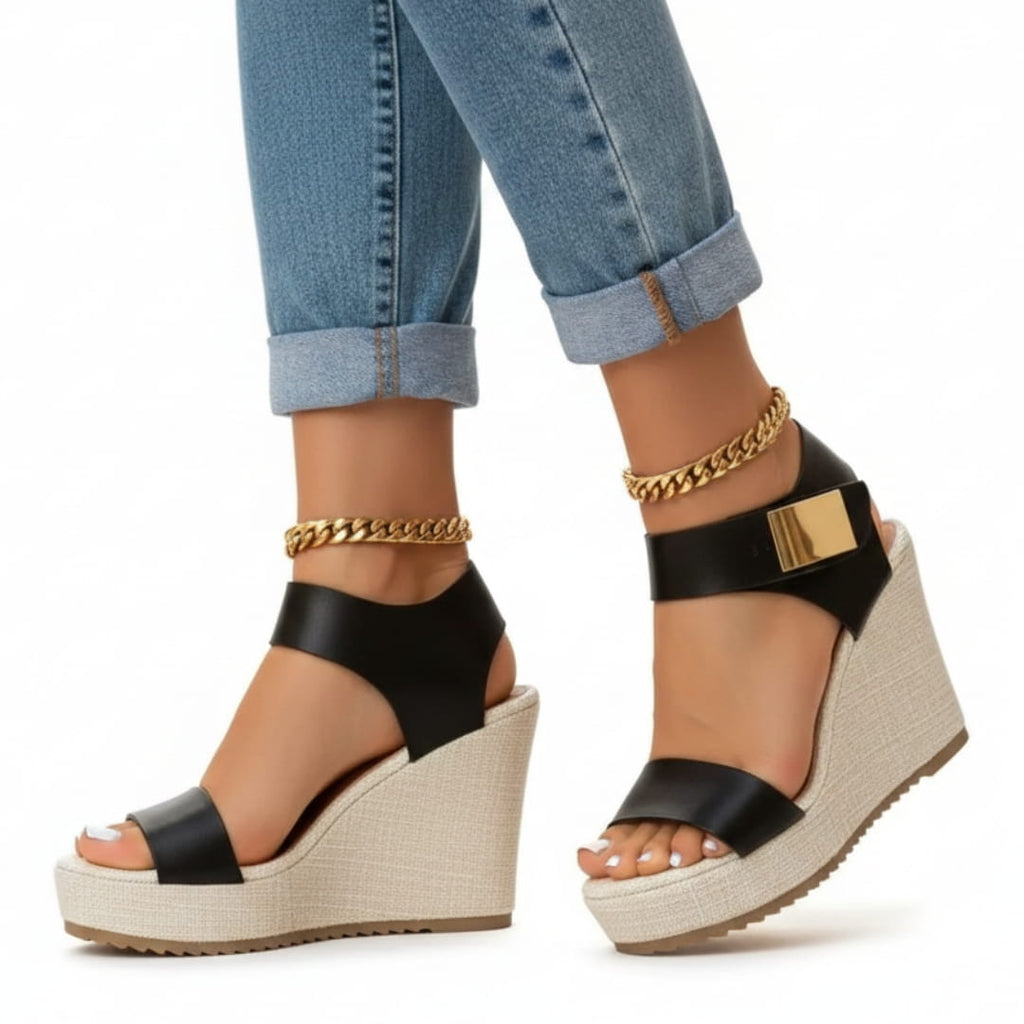 Isabella Sandales Compensées Colorblock Plateforme Confort Chic Sandales Été