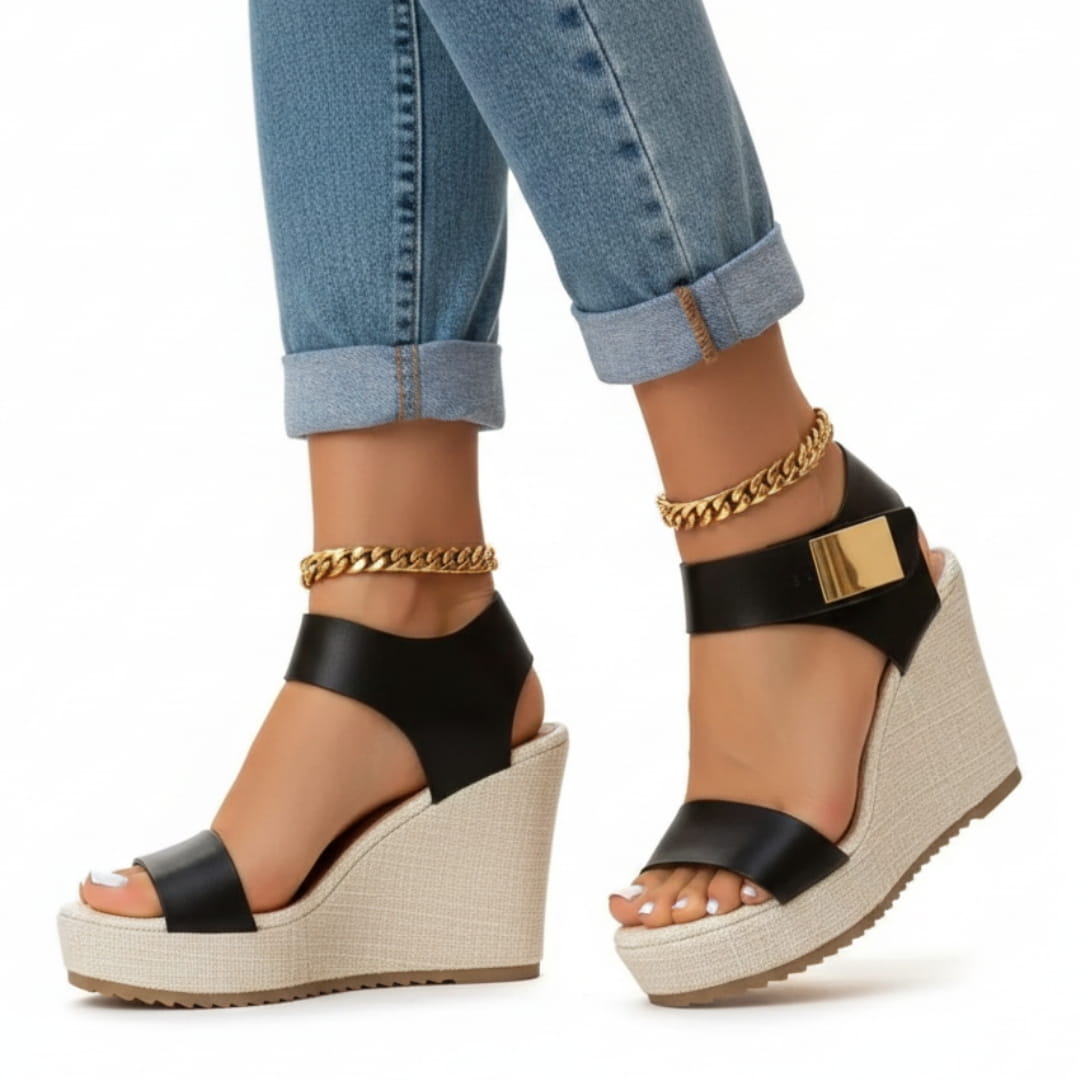 Isabella Sandales Compensées Colorblock Plateforme Confort Chic Sandales Été