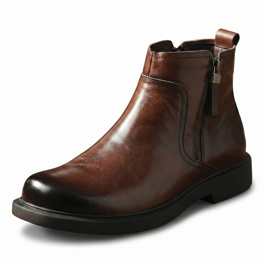 Hélias Bottes en Cuir Pleine Fleur – Bottes Robustes à Zip Latéral et Semelle Renforcée