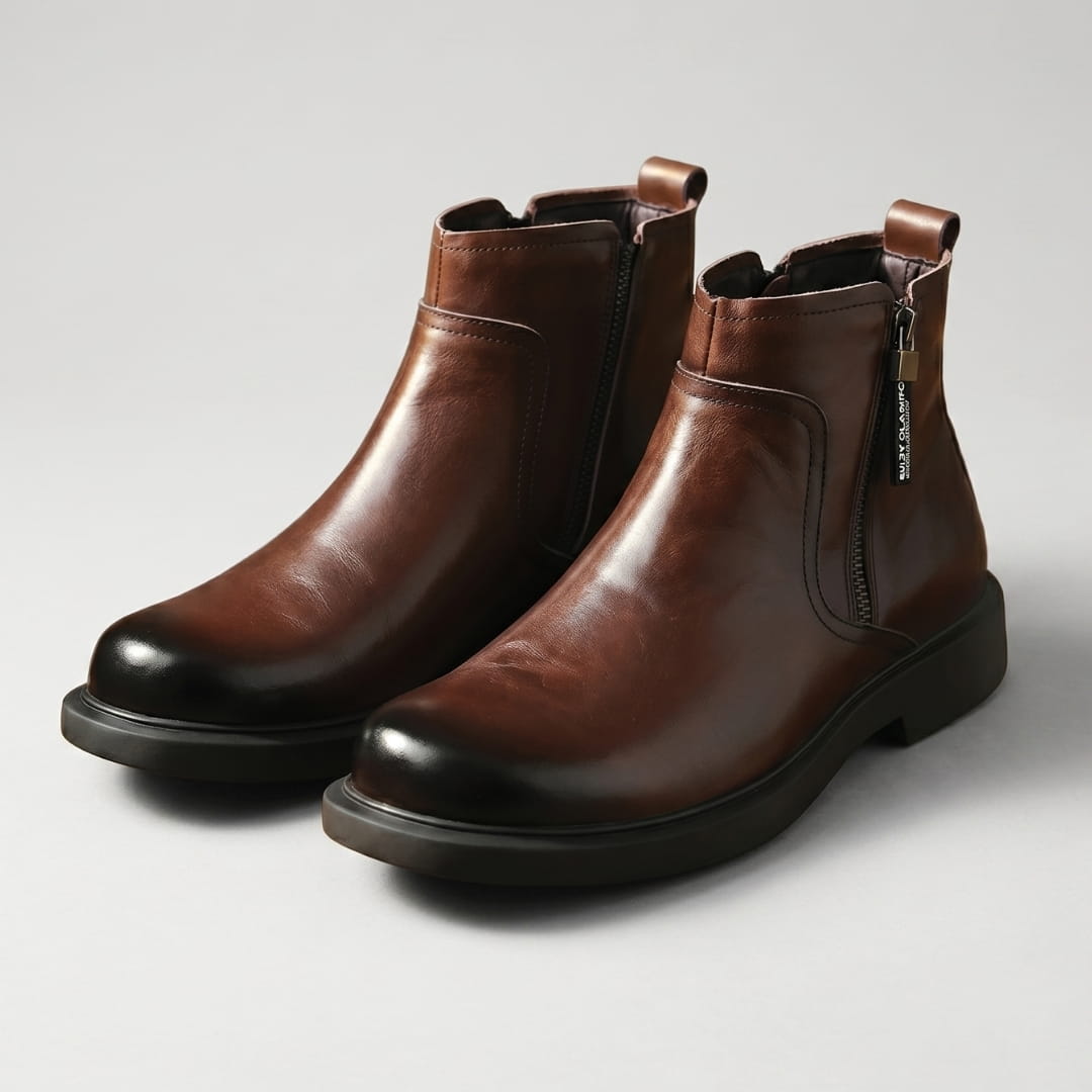 Hélias Bottes en Cuir Pleine Fleur – Bottes Robustes à Zip Latéral et Semelle Renforcée