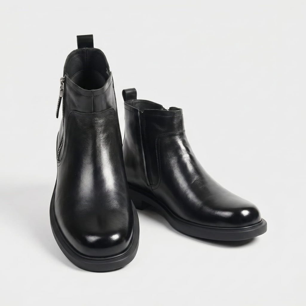 Hélias Bottes en Cuir Pleine Fleur – Bottes Robustes à Zip Latéral et Semelle Renforcée