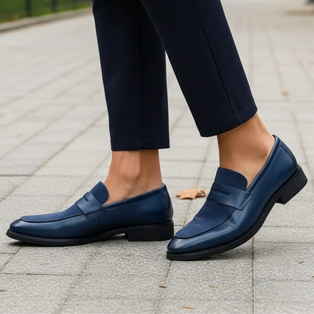 Pierre Mocassins en Daim et Cuir Penny Loafers Confort Premium Chaussures Habillées