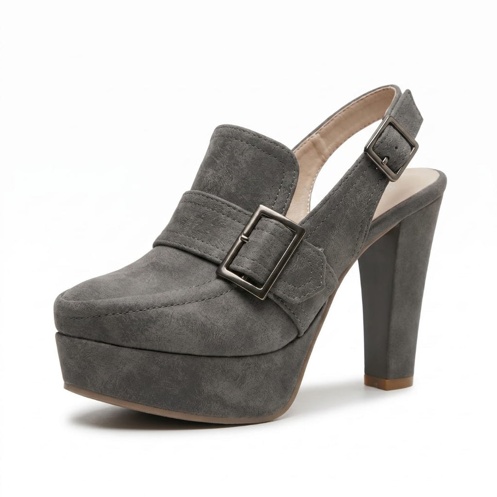 Isabella Escarpins en Suède à Bride Arrière – Souliers Élégants à Talon Bloc et Plateforme