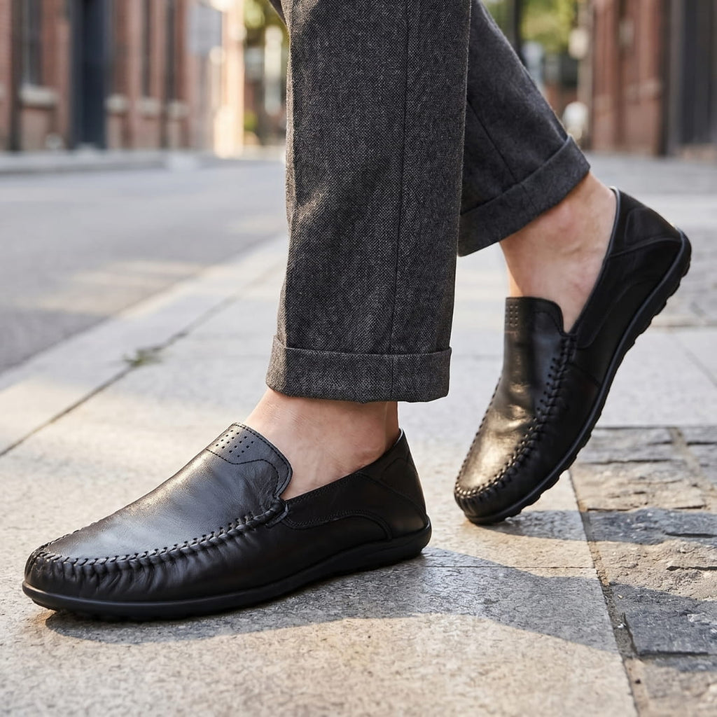 Domenico Mocassins en Cuir Texturé Ultra-Léger – Chaussures Casual Chic à Enfiler