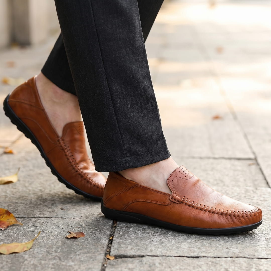 Domenico Mocassins en Cuir Texturé Ultra-Léger – Chaussures Casual Chic à Enfiler