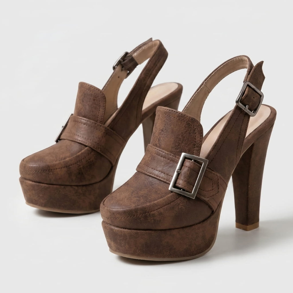 Isabella Escarpins en Suède à Bride Arrière – Souliers Élégants à Talon Bloc et Plateforme