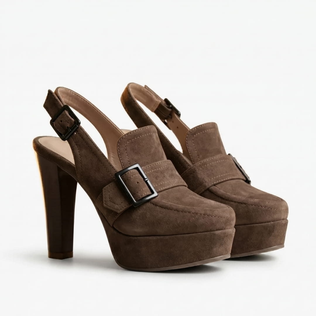 Isabella Escarpins en Suède à Bride Arrière – Souliers Élégants à Talon Bloc et Plateforme