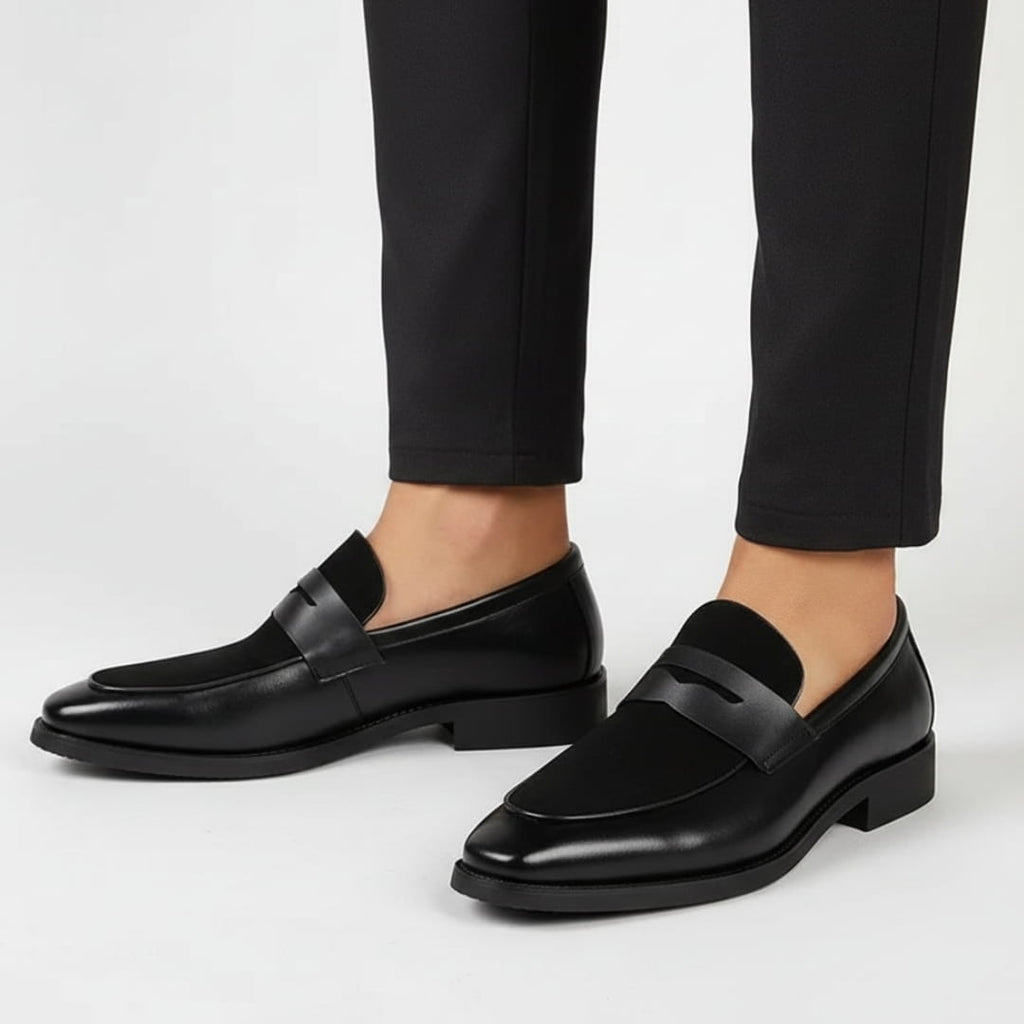 Pierre Mocassins en Daim et Cuir Penny Loafers Confort Premium Chaussures Habillées