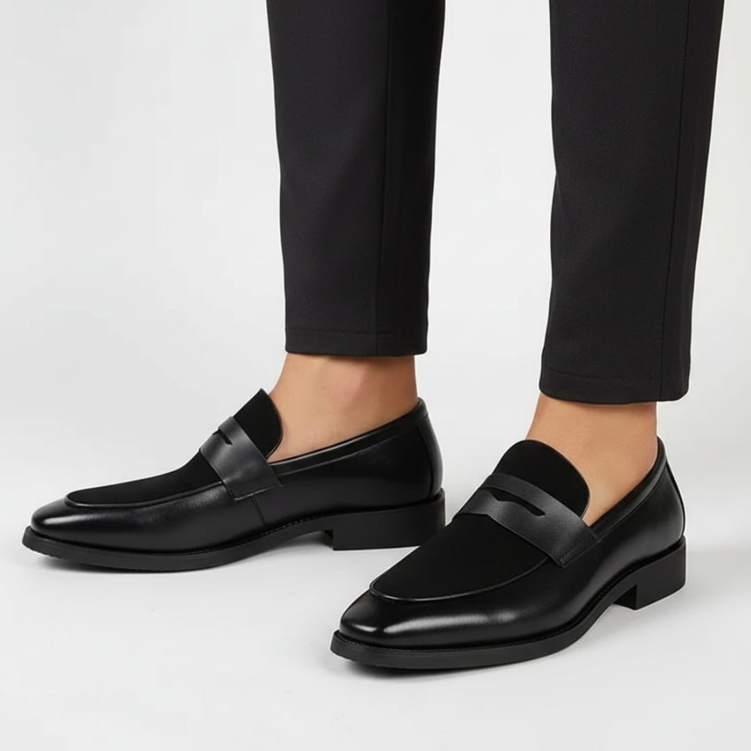 Pierre Mocassins en Daim et Cuir Penny Loafers Confort Premium Chaussures Habillées