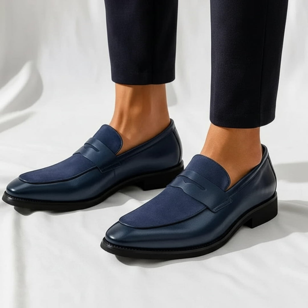 Pierre Mocassins en Daim et Cuir Penny Loafers Confort Premium Chaussures Habillées