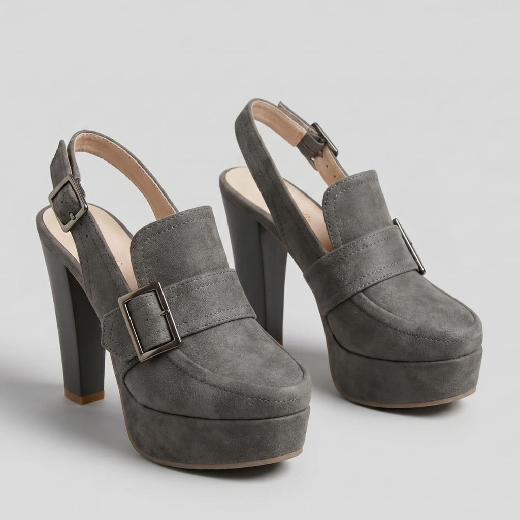 Isabella Escarpins en Suède à Bride Arrière – Souliers Élégants à Talon Bloc et Plateforme