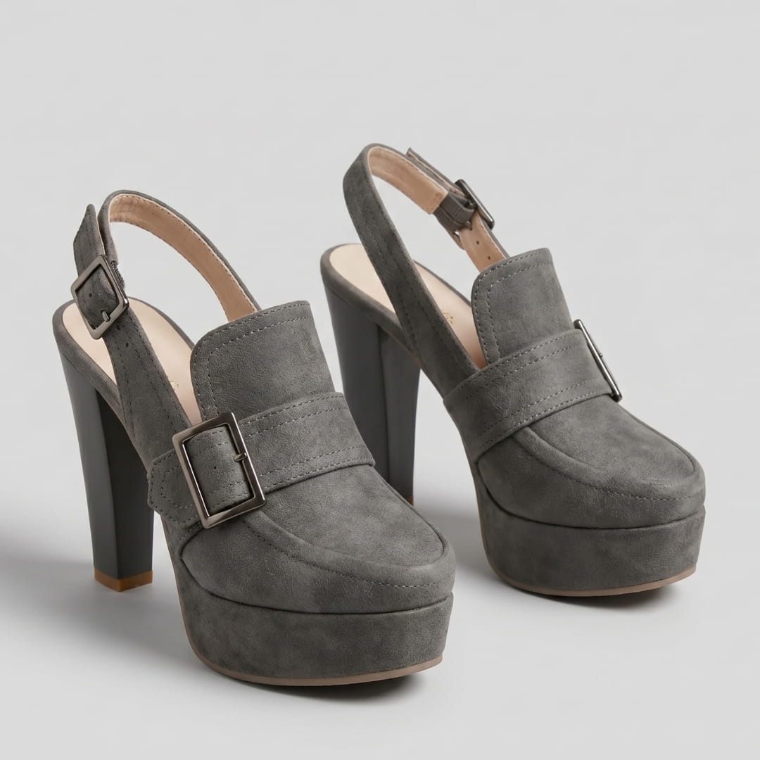 Isabella Escarpins en Suède à Bride Arrière – Souliers Élégants à Talon Bloc et Plateforme
