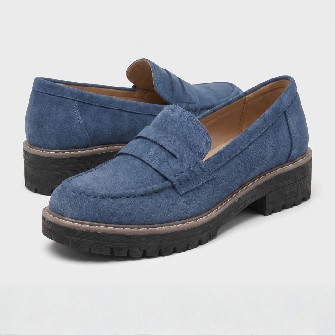 Colette Mocassins Chunky en Daim Premium – Souliers Casual Légers à Semelle Épaisse