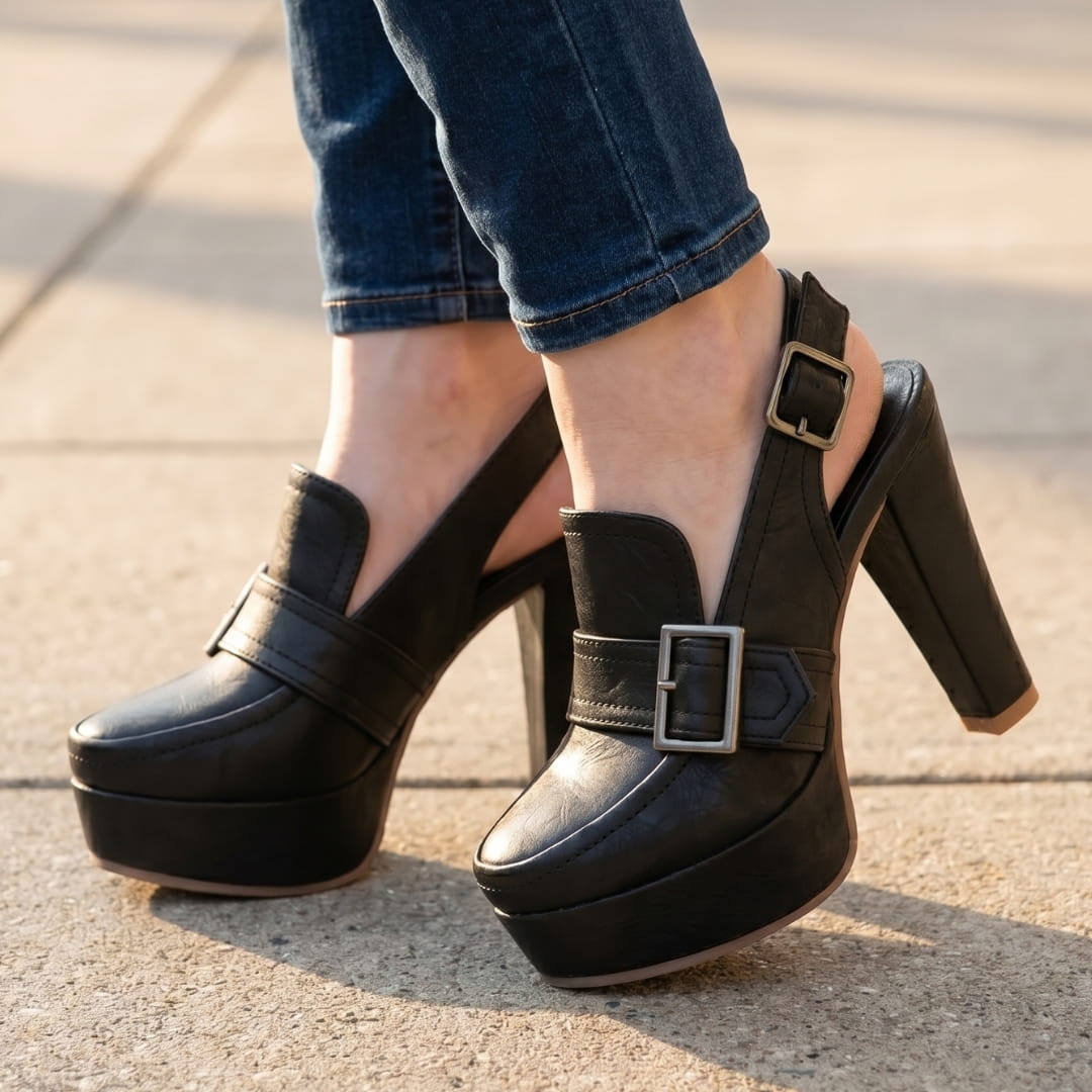 Isabella Escarpins en Suède à Bride Arrière – Souliers Élégants à Talon Bloc et Plateforme