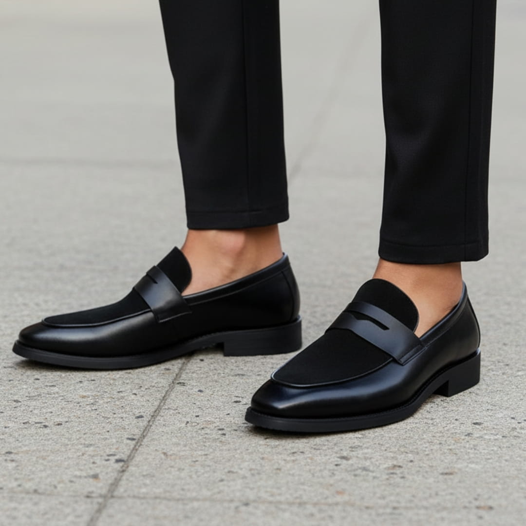 Pierre Mocassins en Daim et Cuir Penny Loafers Confort Premium Chaussures Habillées