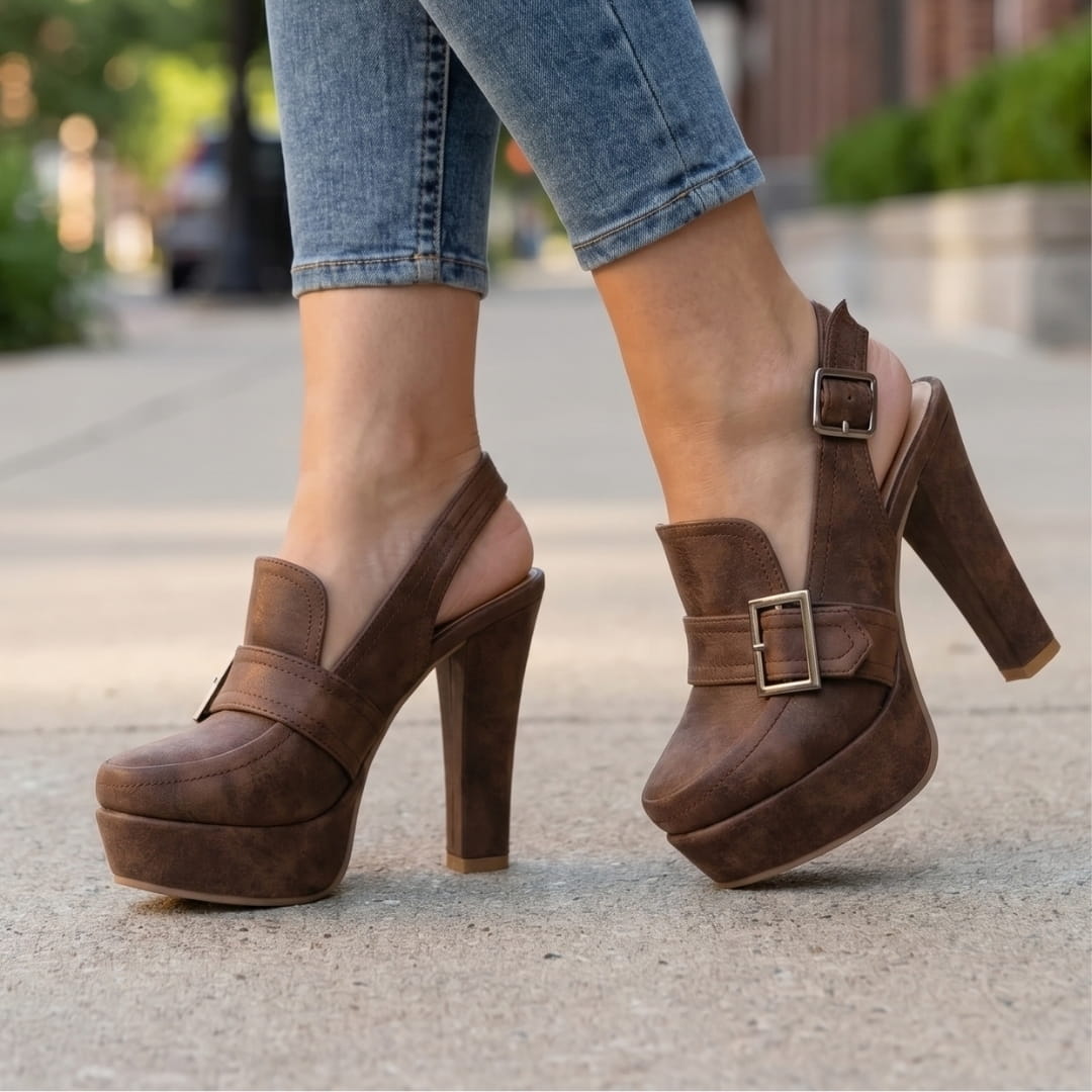 Isabella Escarpins en Suède à Bride Arrière – Souliers Élégants à Talon Bloc et Plateforme
