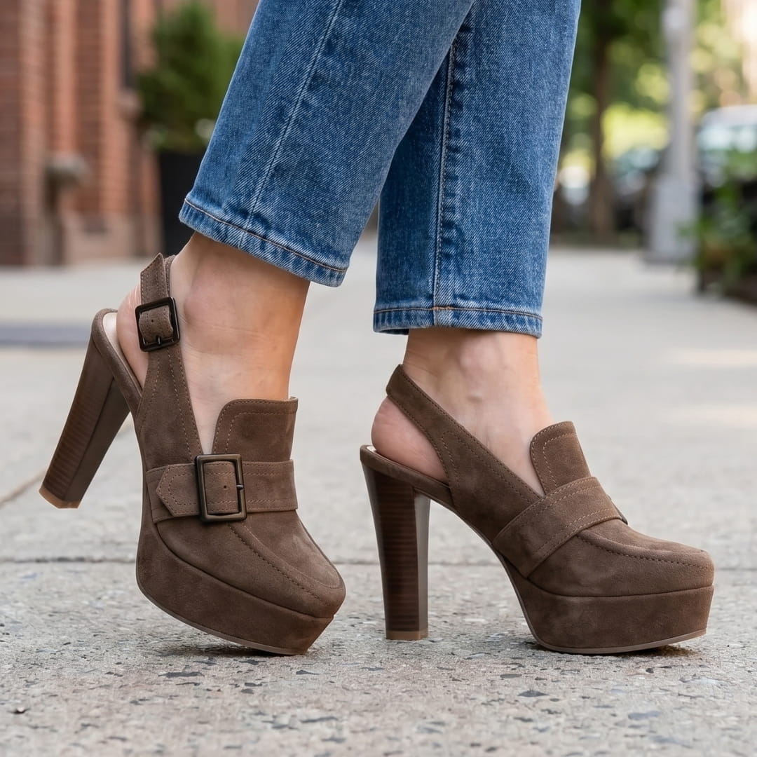 Isabella Escarpins en Suède à Bride Arrière – Souliers Élégants à Talon Bloc et Plateforme