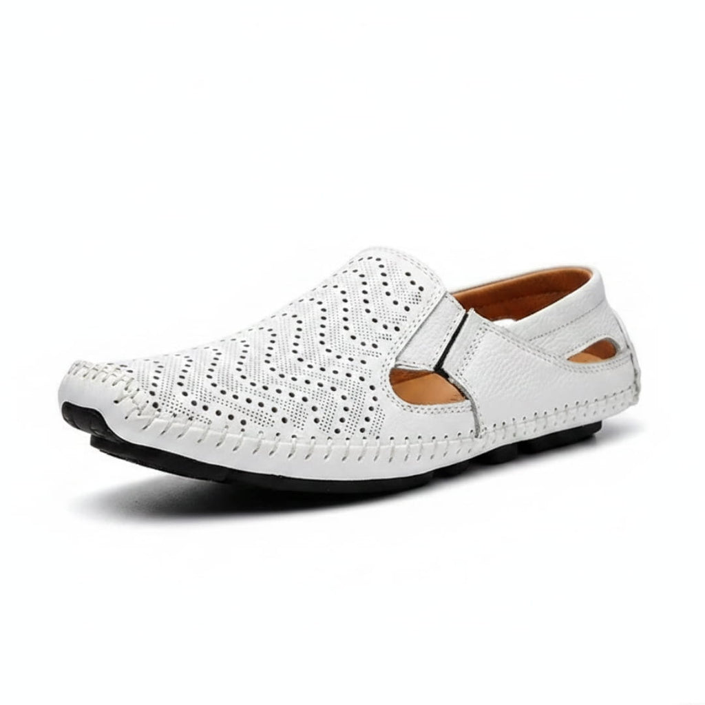 Jean Sandales en Cuir Perforé Confort Respirant Semelle Coussinée Chaussures Été