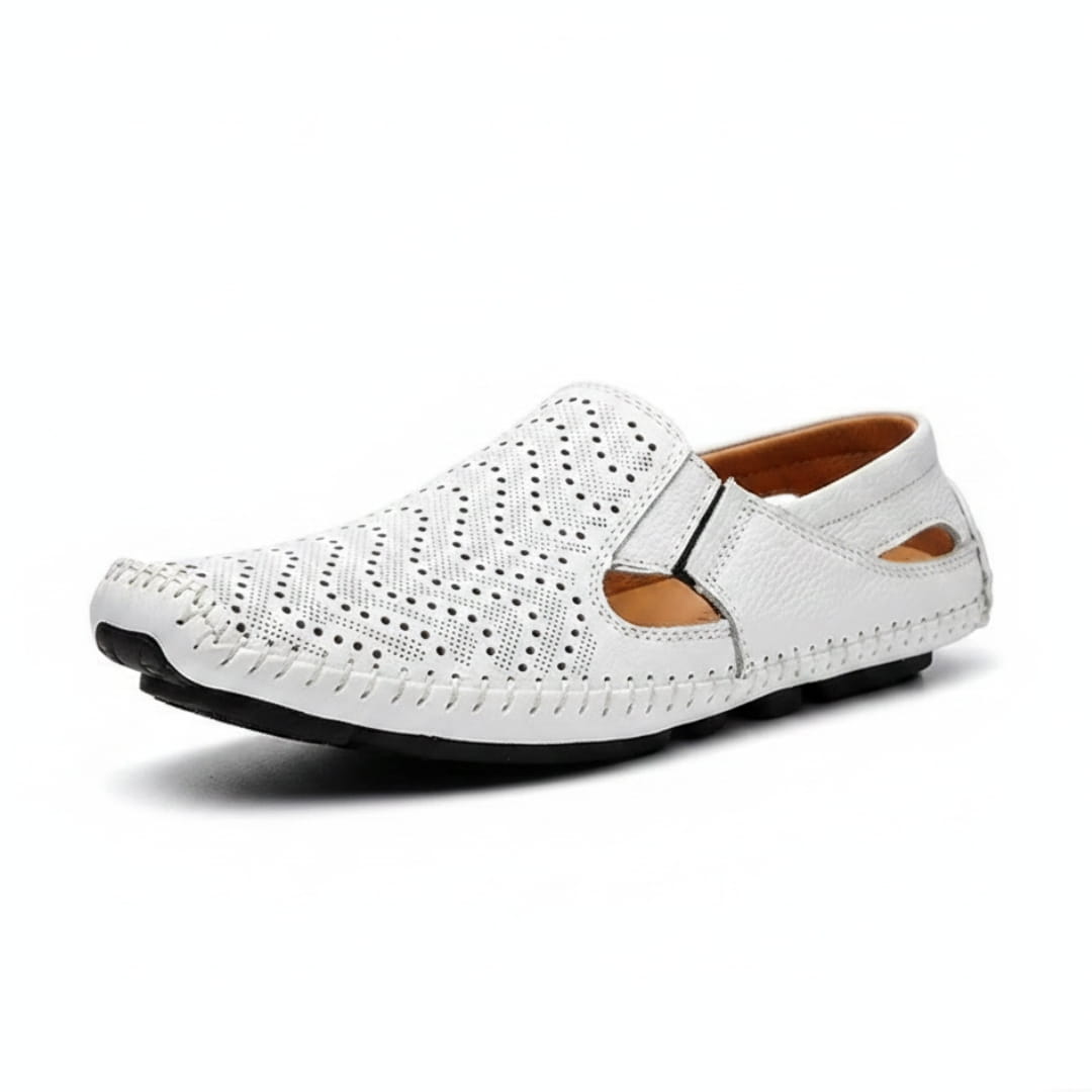 Jean Sandales en Cuir Perforé Confort Respirant Semelle Coussinée Chaussures Été