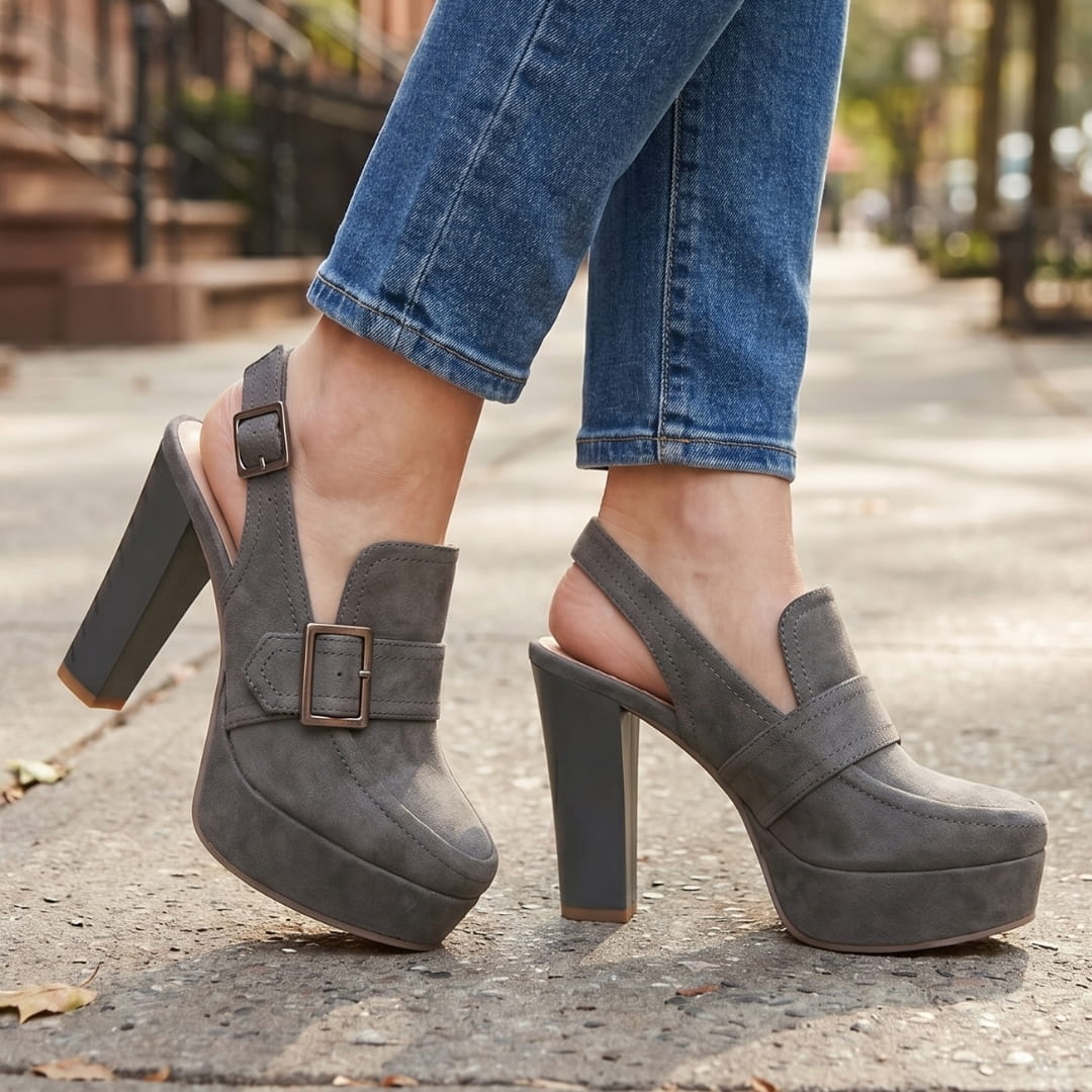Isabella Escarpins en Suède à Bride Arrière – Souliers Élégants à Talon Bloc et Plateforme