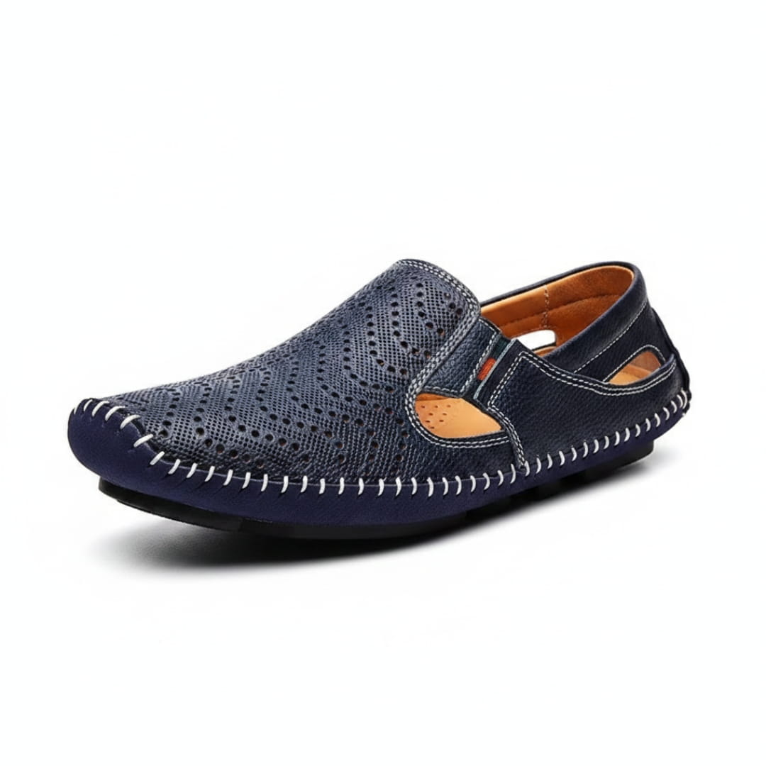 Jean Sandales en Cuir Perforé Confort Respirant Semelle Coussinée Chaussures Été
