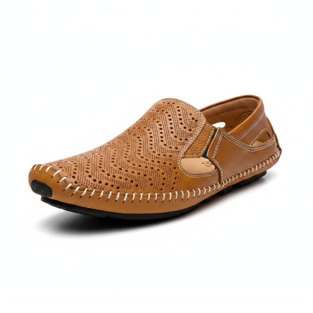 Jean Sandales en Cuir Perforé Confort Respirant Semelle Coussinée Chaussures Été