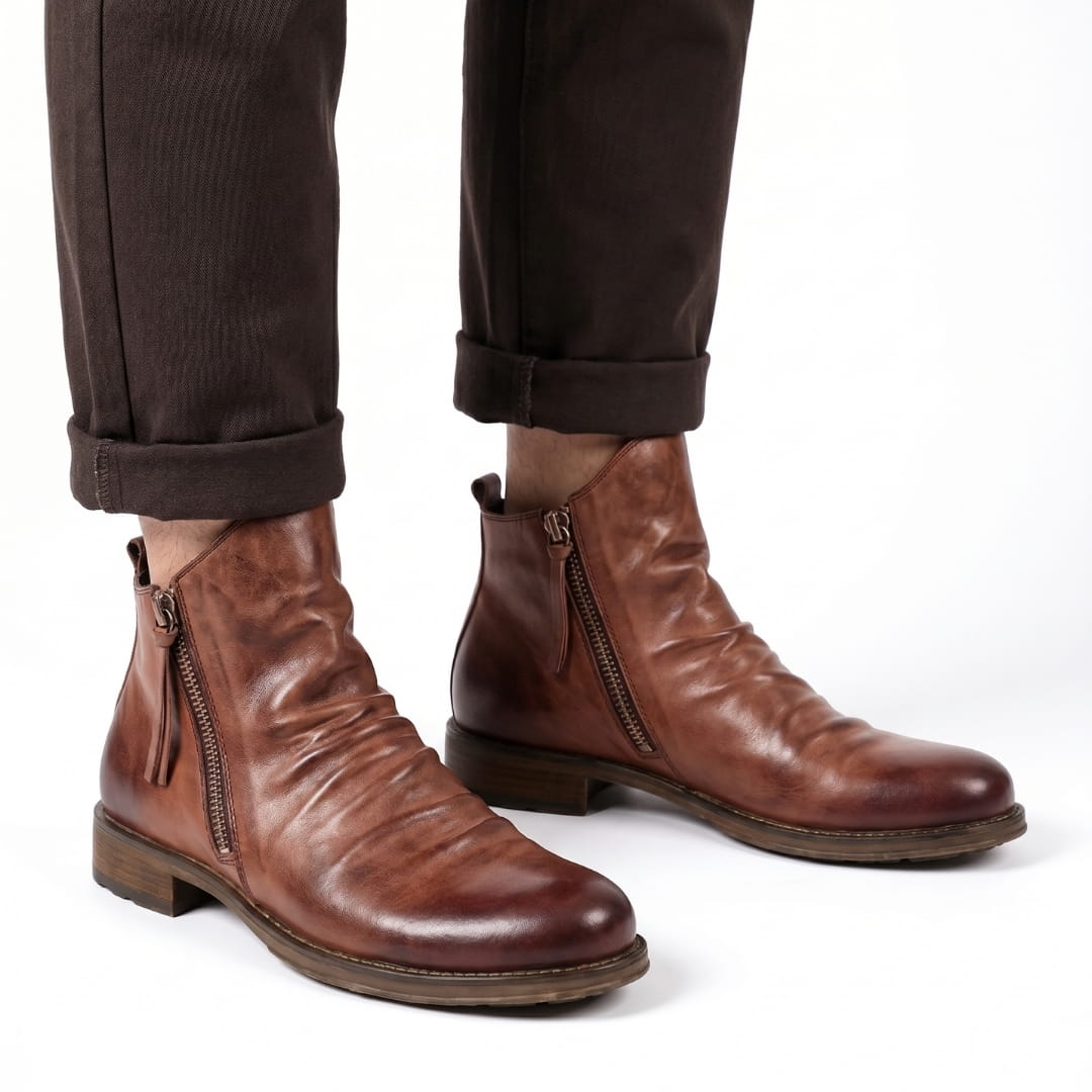 Harrison Bottines Chelsea en Cuir Pleine Fleur – Bottes Robustes à Zip Latéral