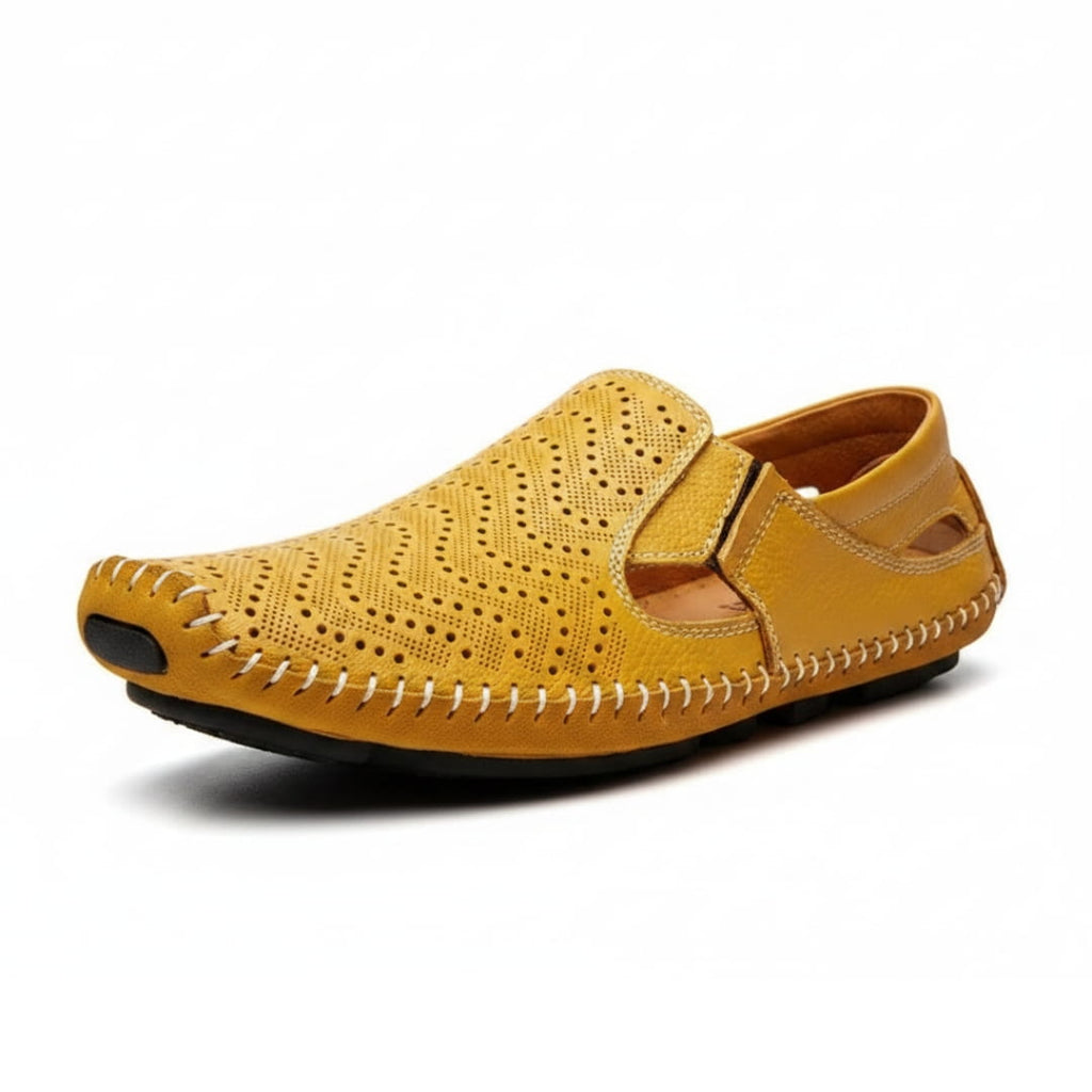 Jean Sandales en Cuir Perforé Confort Respirant Semelle Coussinée Chaussures Été