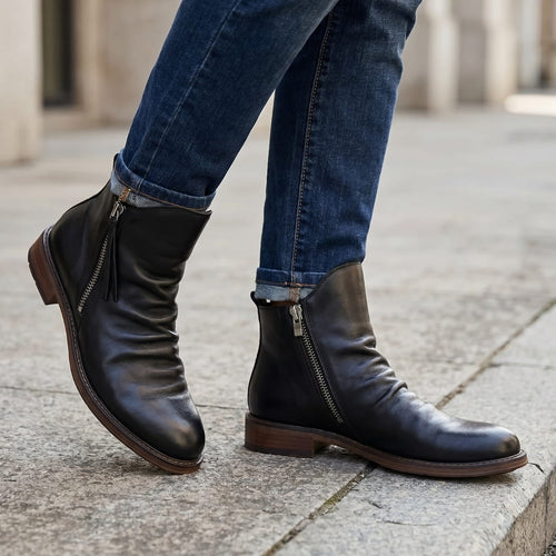 Harrison Bottines Chelsea en Cuir Pleine Fleur – Bottes Robustes à Zip Latéral