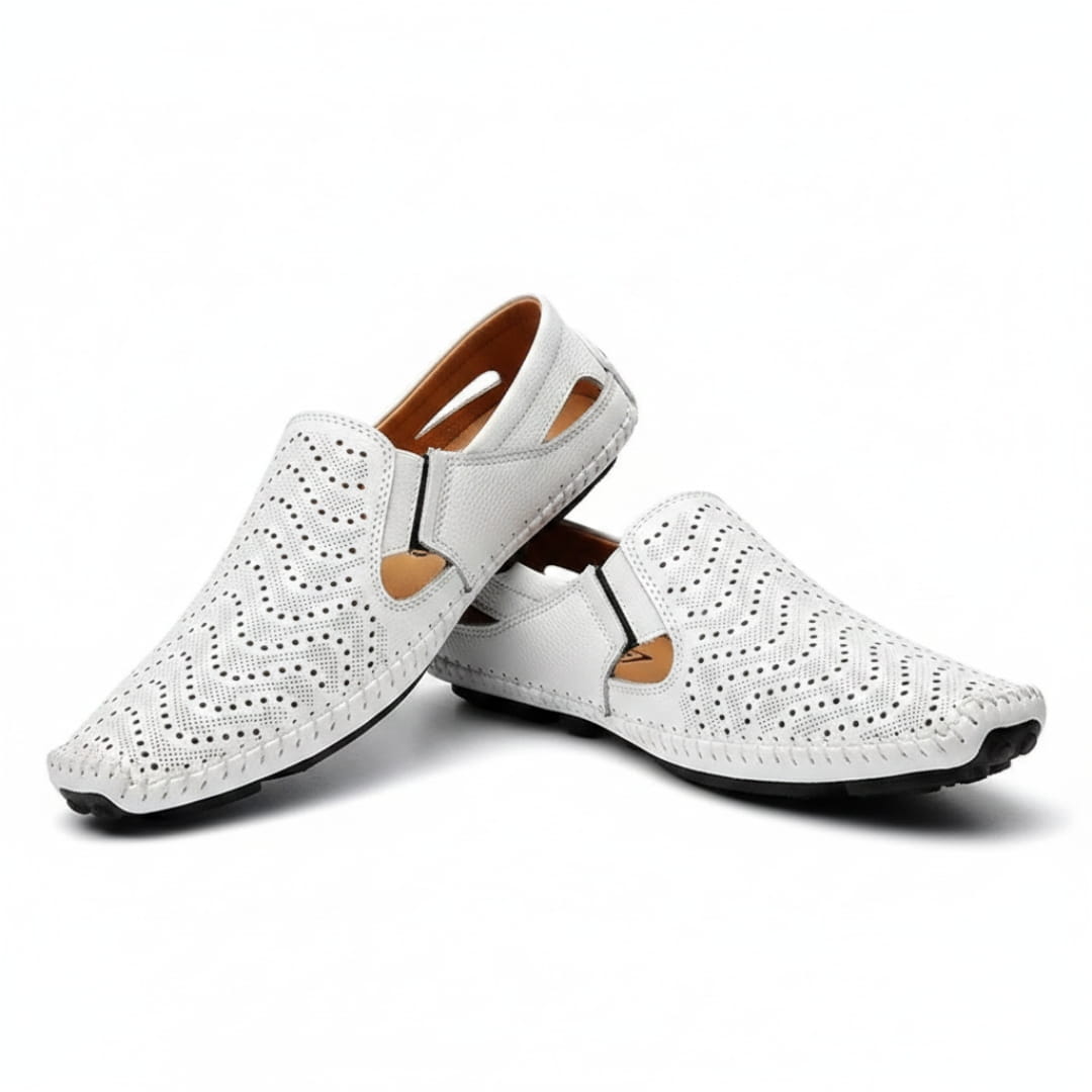 Jean Sandales en Cuir Perforé Confort Respirant Semelle Coussinée Chaussures Été