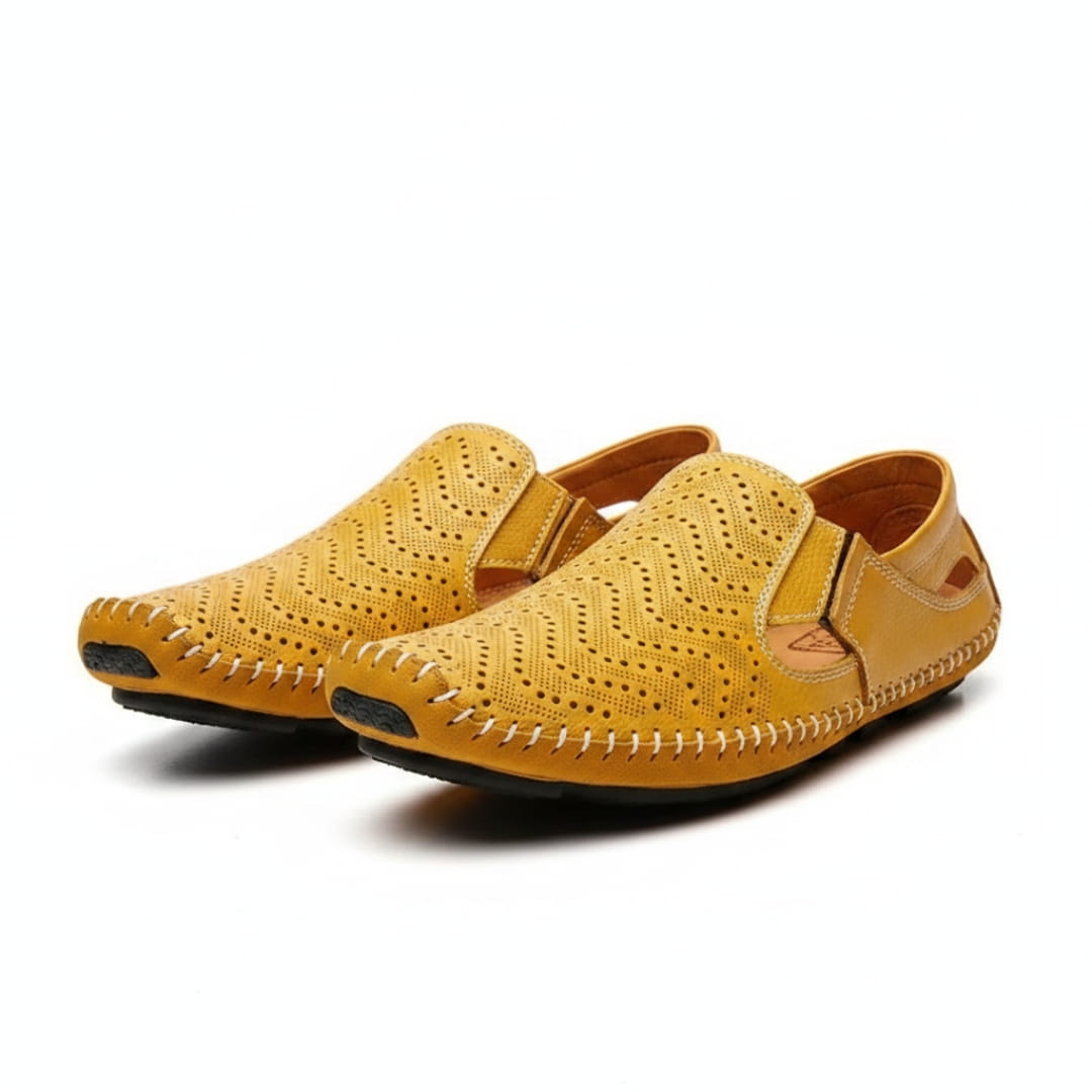 Jean Sandales en Cuir Perforé Confort Respirant Semelle Coussinée Chaussures Été