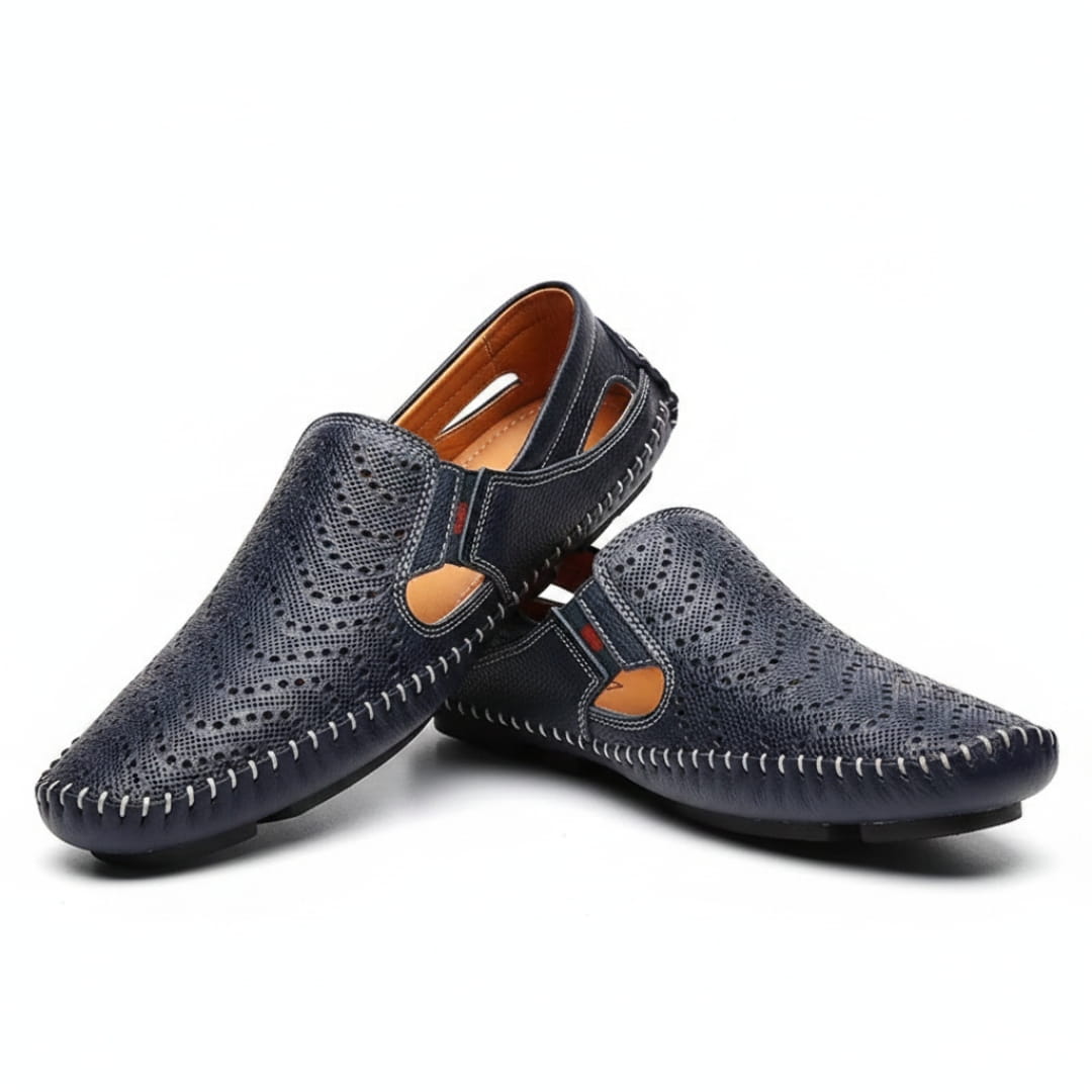 Jean Sandales en Cuir Perforé Confort Respirant Semelle Coussinée Chaussures Été