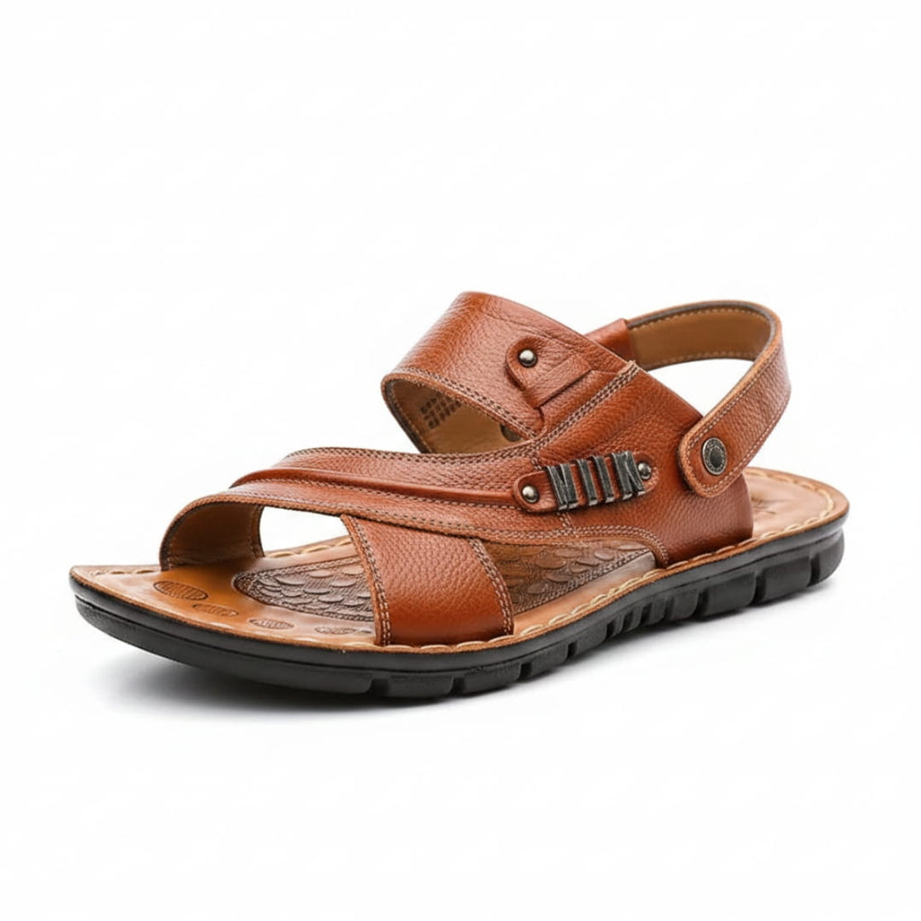 Adrien Sandales Multi-Bandes en Cuir Texturé Semelle Antidérapante Chaussures d’Été