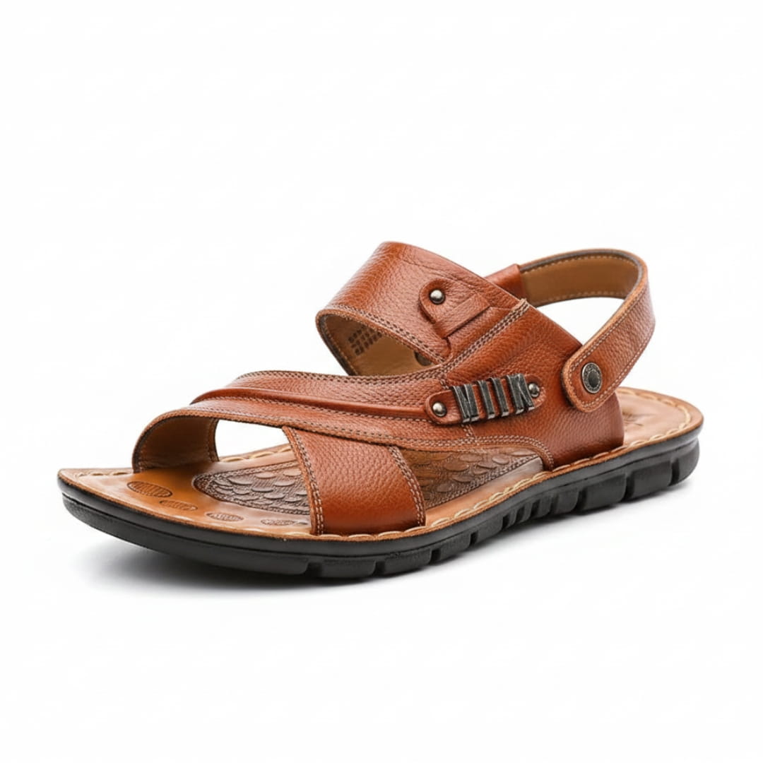 Adrien Sandales Multi-Bandes en Cuir Texturé Semelle Antidérapante Chaussures d’Été