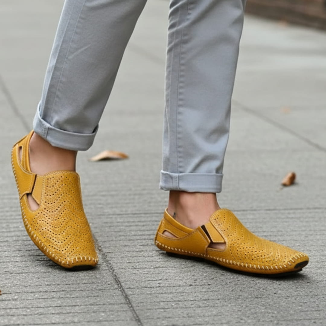 Jean Sandales en Cuir Perforé Confort Respirant Semelle Coussinée Chaussures Été