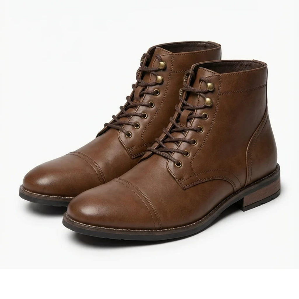 Brooklyn Bottes Hautes en Cuir Pleine Fleur – Bottes Urbaines Robustes à Lacets