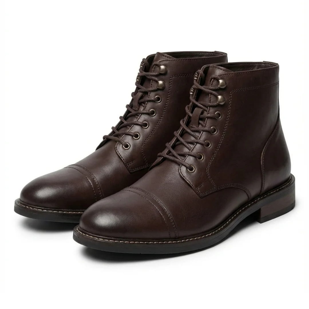 Brooklyn Bottes Hautes en Cuir Pleine Fleur – Bottes Urbaines Robustes à Lacets
