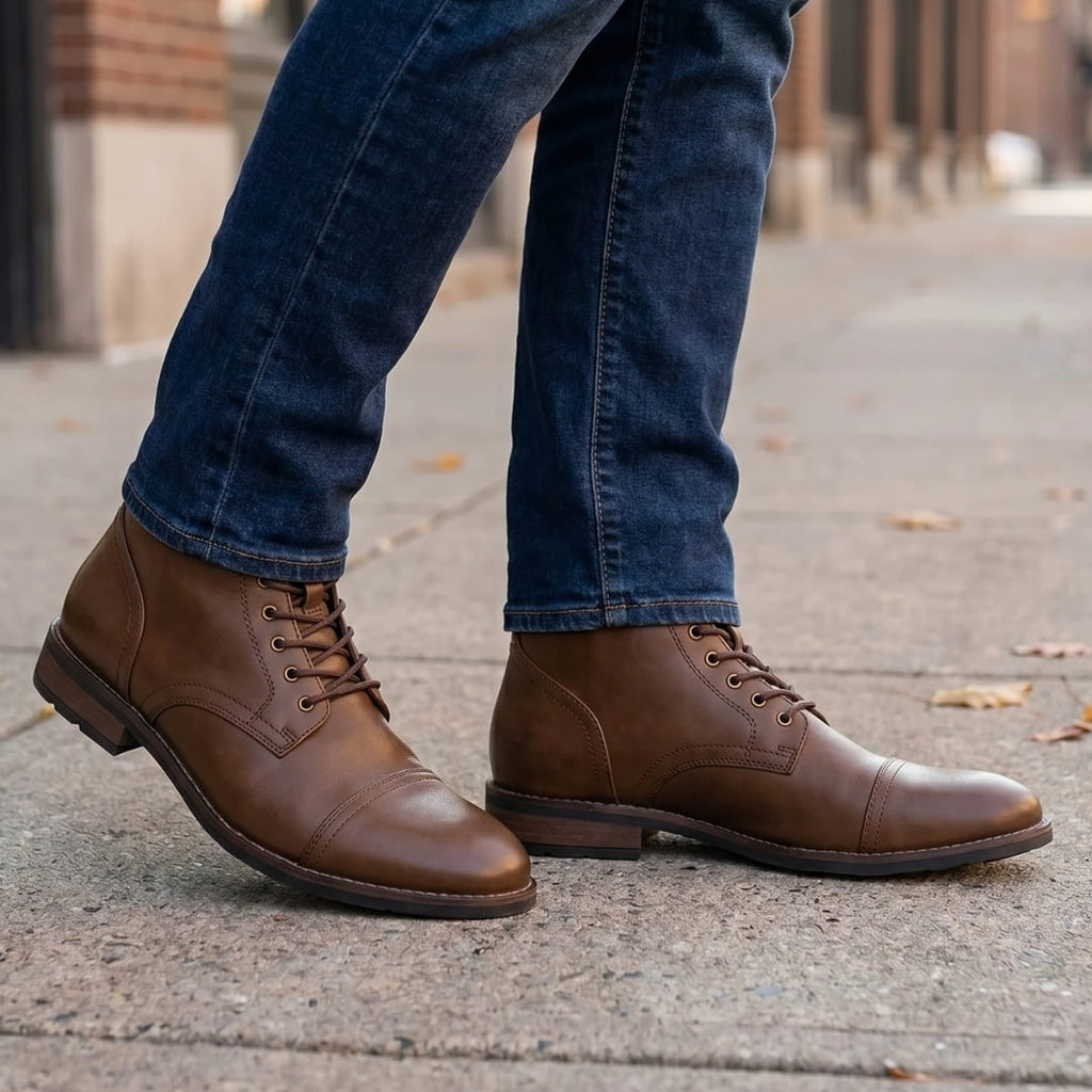 Brooklyn Bottes Hautes en Cuir Pleine Fleur – Bottes Urbaines Robustes à Lacets