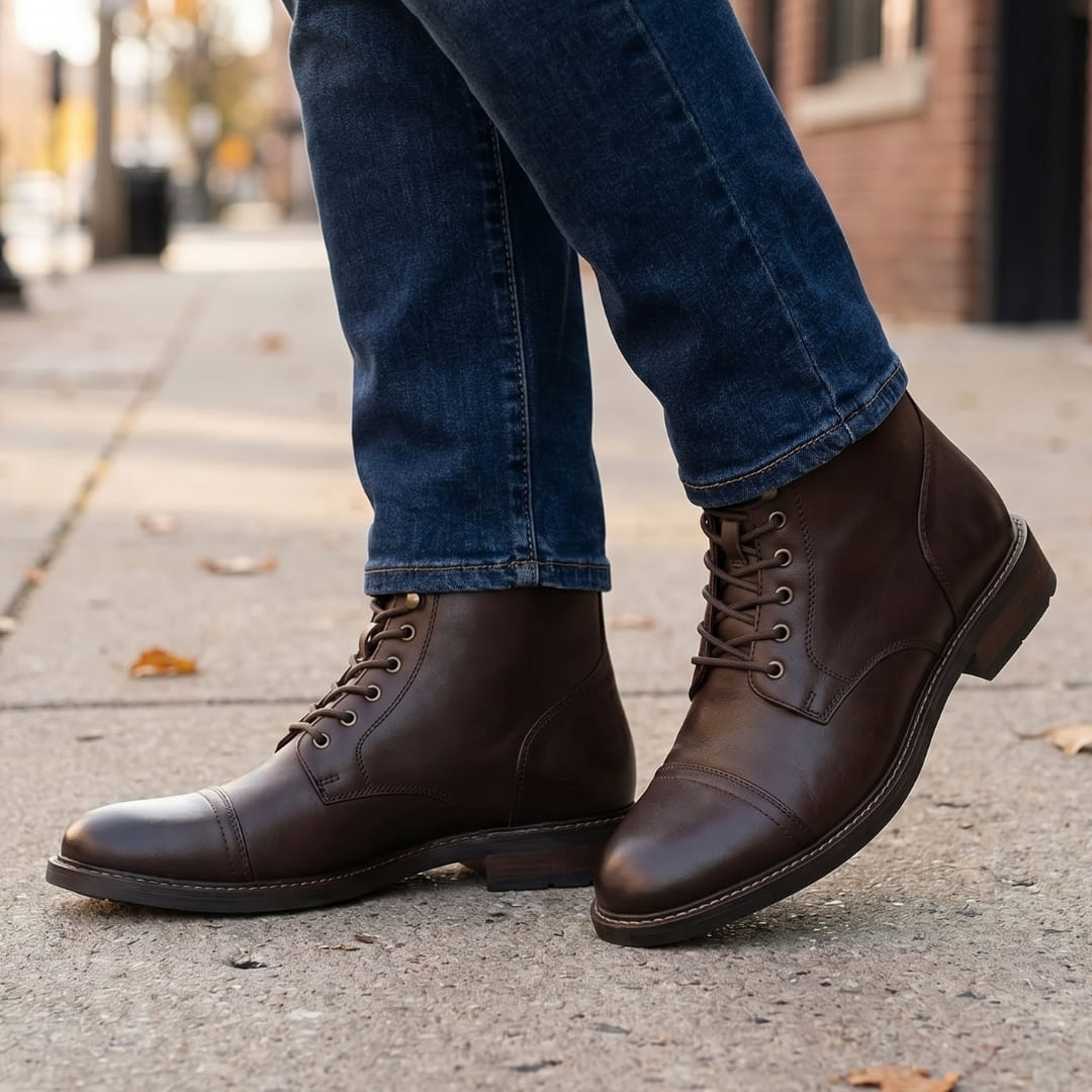 Brooklyn Bottes Hautes en Cuir Pleine Fleur – Bottes Urbaines Robustes à Lacets