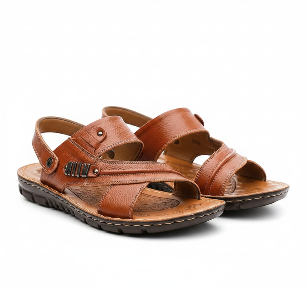 Adrien Sandales Multi-Bandes en Cuir Texturé Semelle Antidérapante Chaussures d’Été