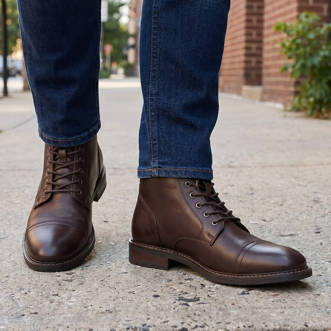 Brooklyn Bottes Hautes en Cuir Pleine Fleur – Bottes Urbaines Robustes à Lacets